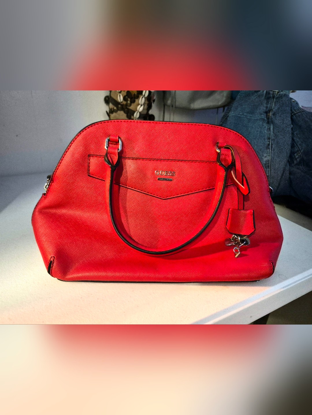 Guess Red Saffiano Dome Satchel